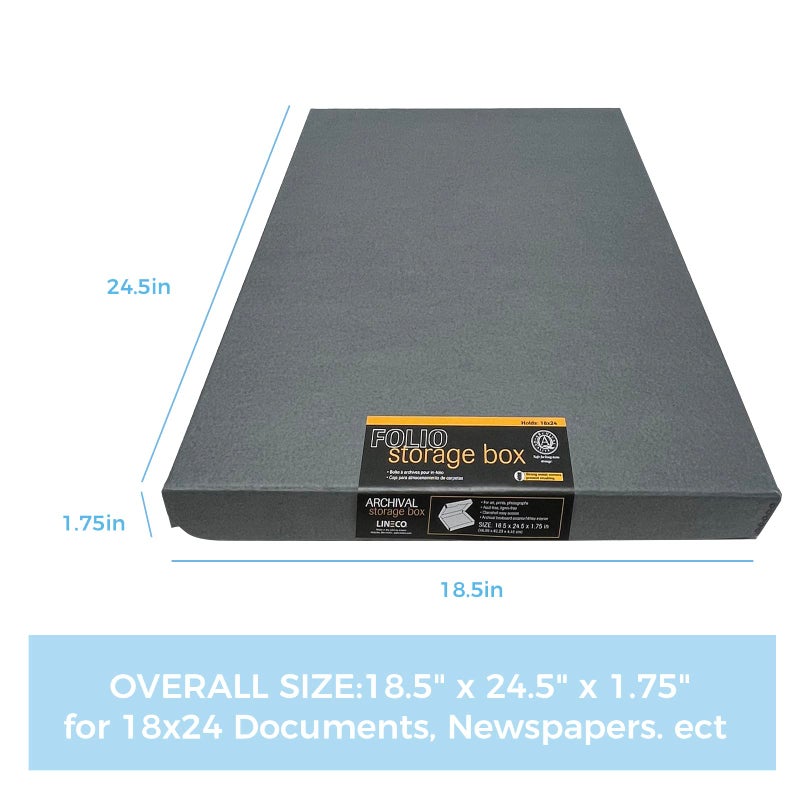 Lineco Folio Storage Box, Clamshell Design with Metal Edge. 18.5x24.5x1.75 Inches, Archival Boxboard, Preserve Photos, Cards, Magazines, Documents, Art, Ephemera, Family Records, Gray, Pack of 1 - Image 2